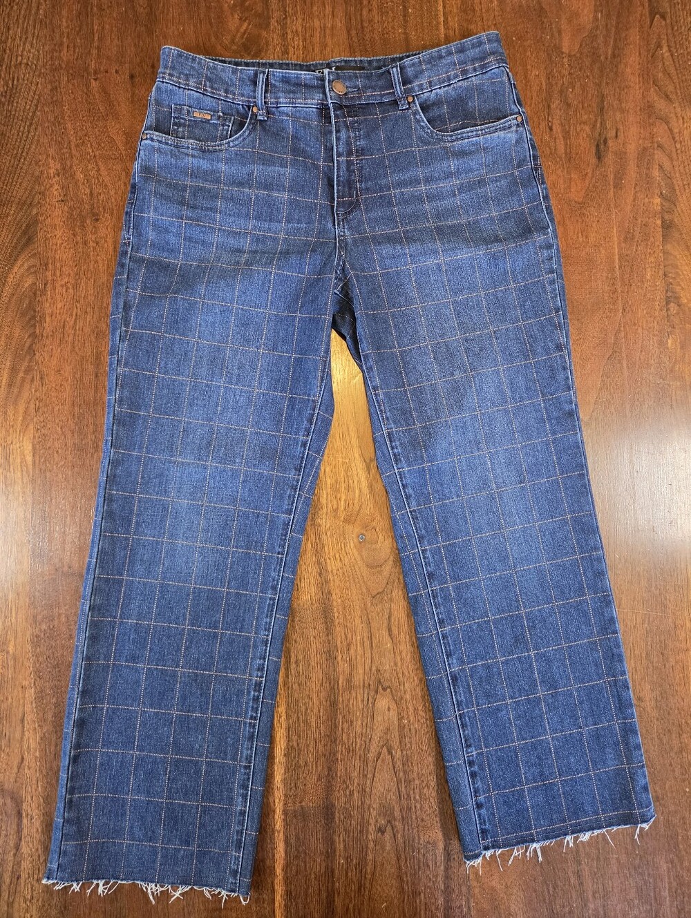 FDJ French Dressing Jeans Christina Straight Leg Windowpane Grid Frayed Hem